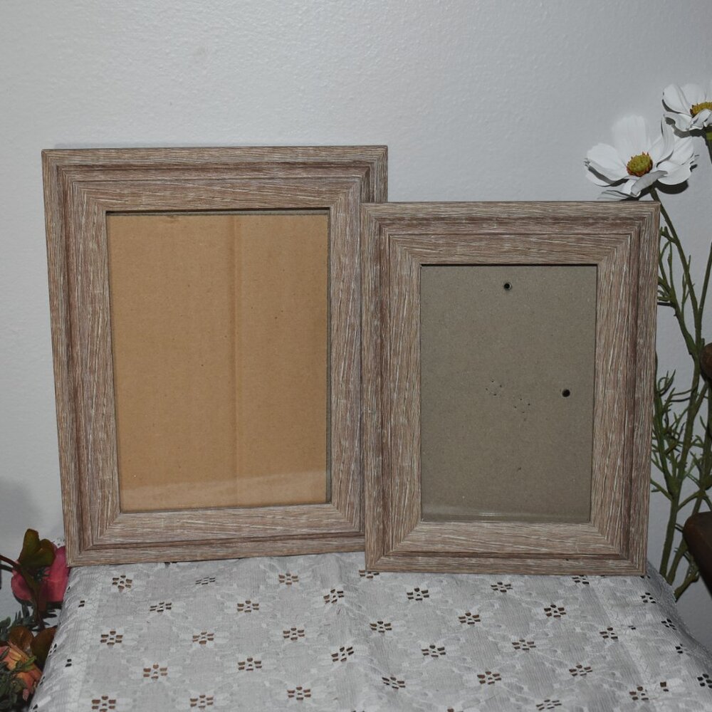 Vintage Rustic Country Farmhouse Distressed Wood Picture Frame 2pc Set